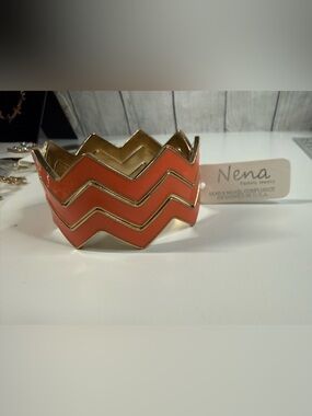 Nena Orange Chevron Enamel Cuff Bracelet